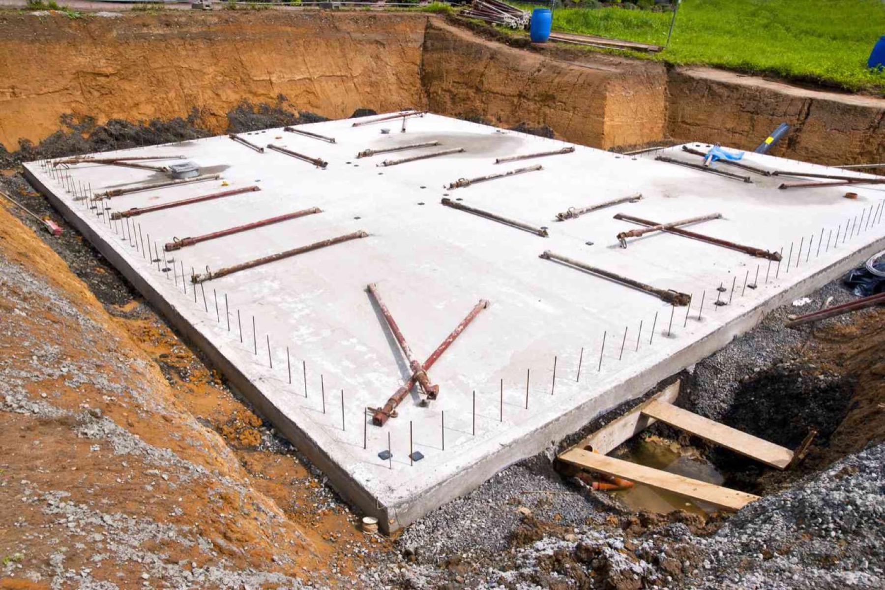 Large concrete foundation slab with forms